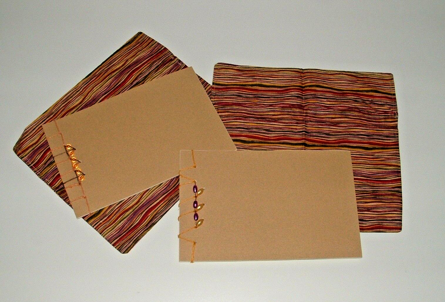 Blank Journal Notepad w/ Fold-Over Fabric Pouch (2), Hand-stitched Side-Bound