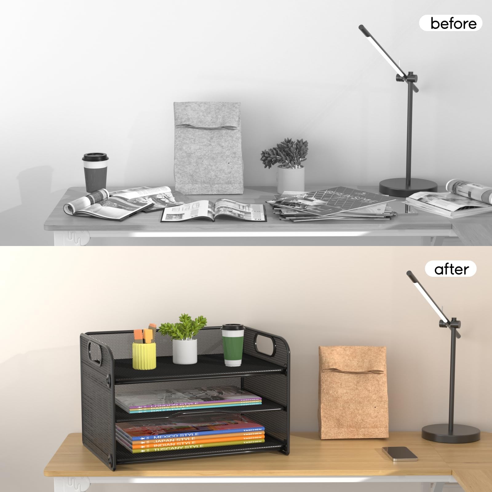 3 Tier Letter Tray Paper Organizer – 12.8″ L x 9.3″ W x 8.5″ H – for Office Desk