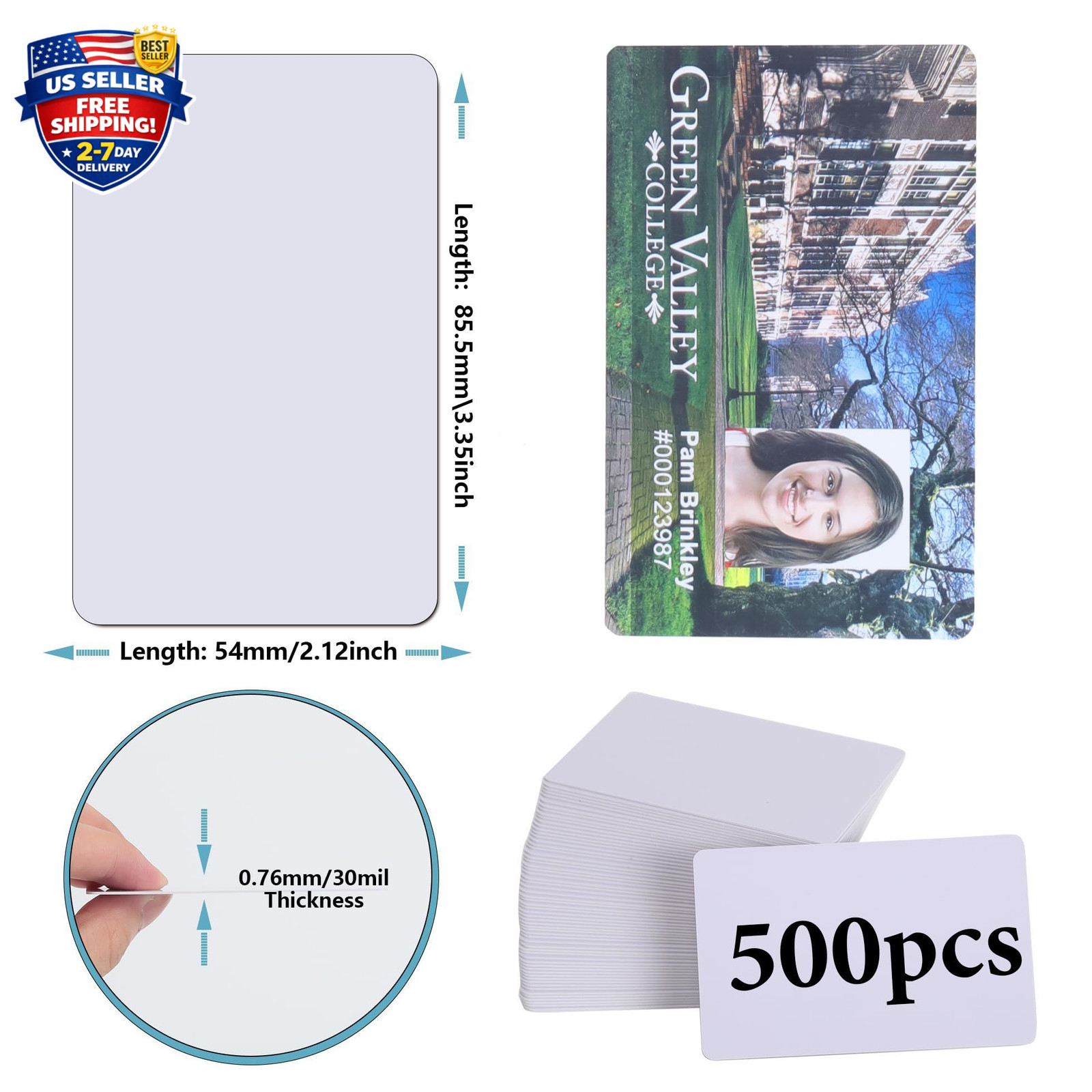 500 Pack Blank White PVC ID Cards – CR80 30 Mil Plastic Cards for Photo ID Badge