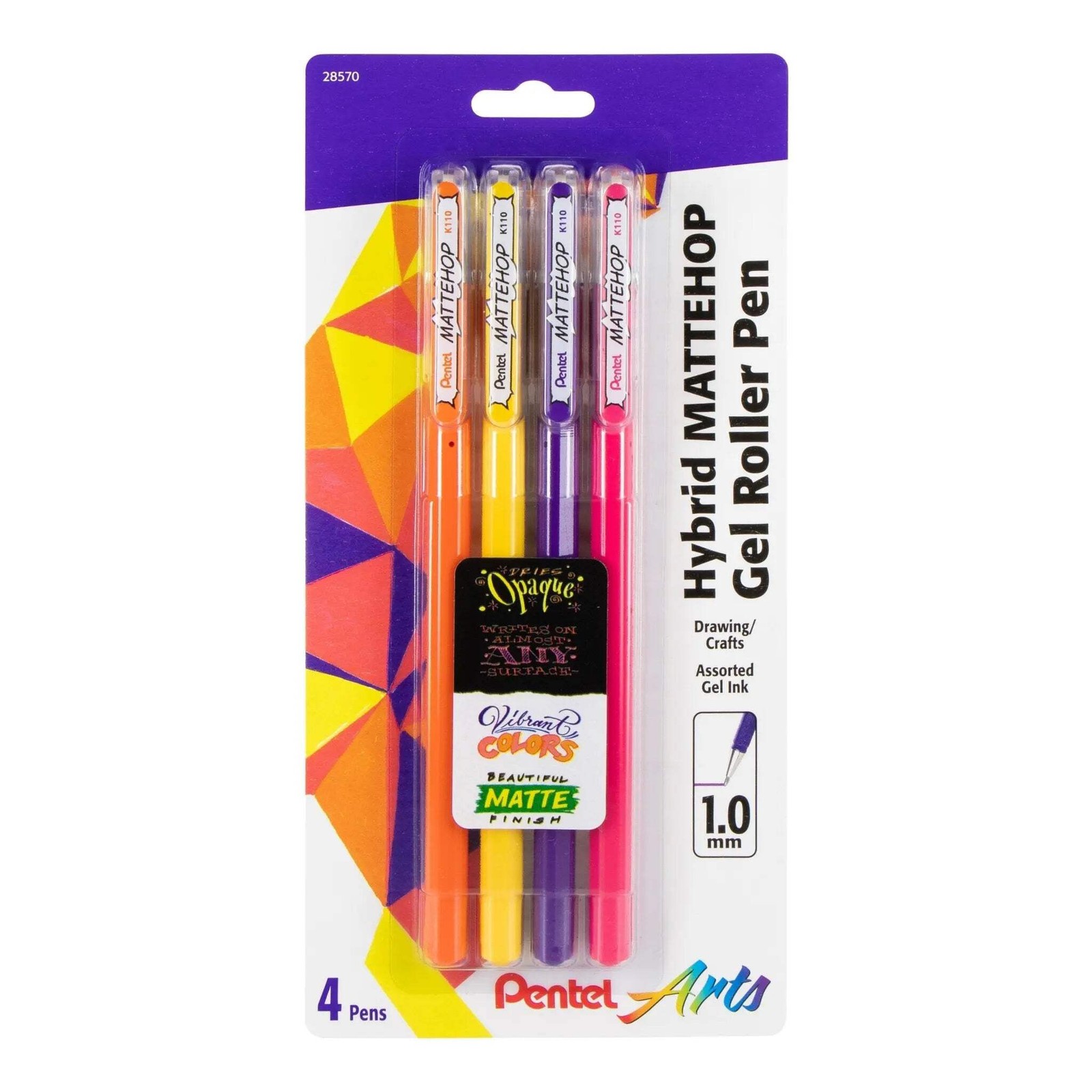 Pentel Arts Hybrid MATTEHOP Gel Roller, 1.0mm, Matte Orange, Matte Yellow, Matte