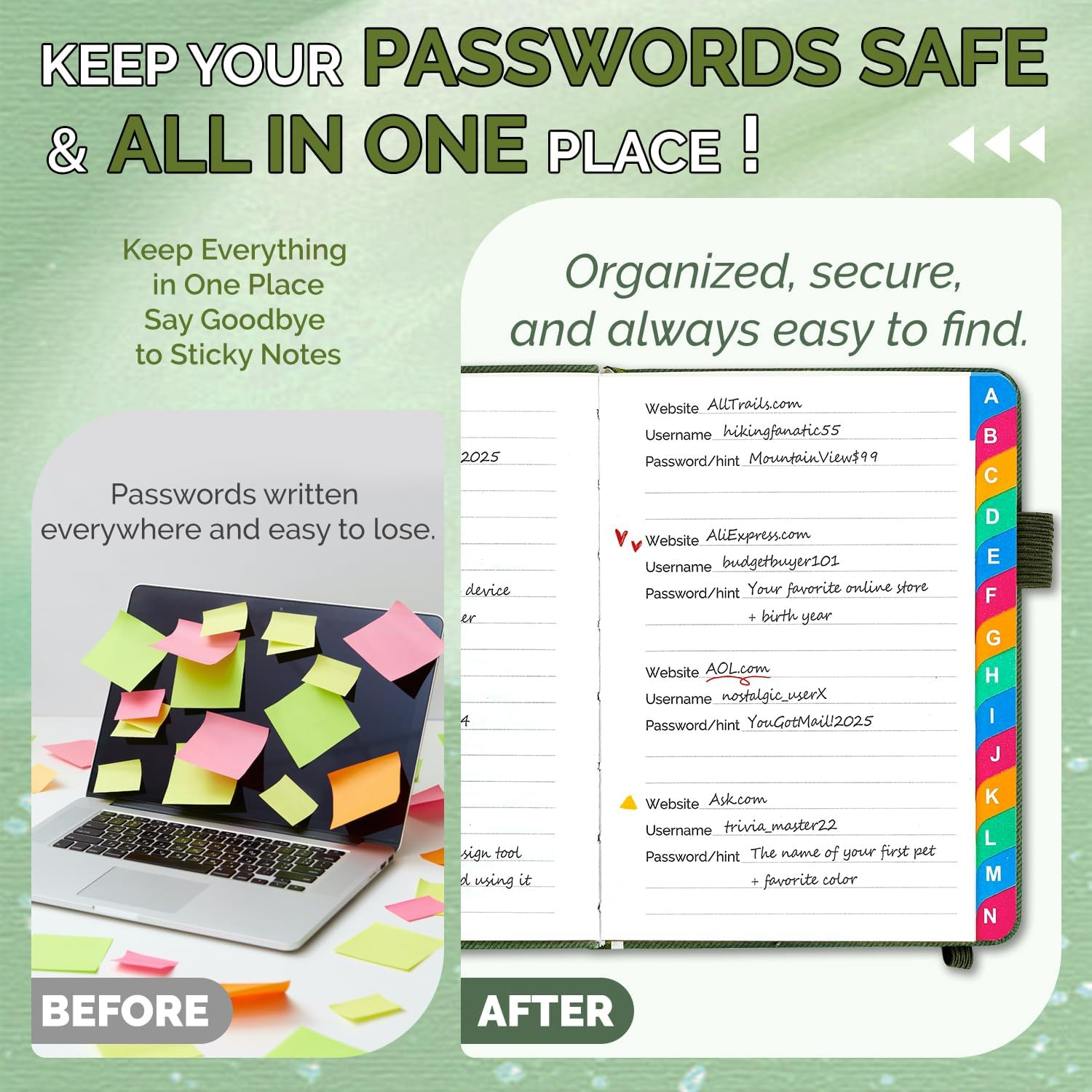 Password Keeper Book with Colorful Alphabetical Tabs, Small Internet Password Bo