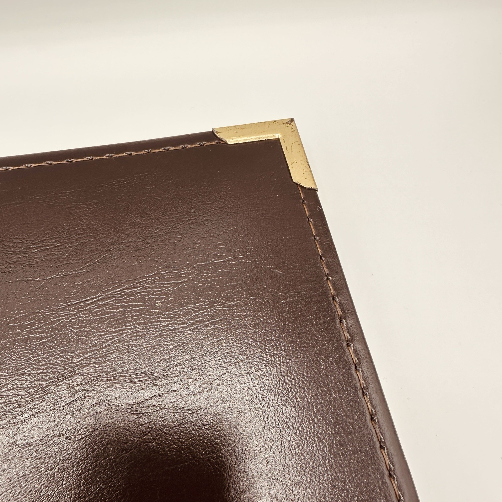 Samsill Leather Padfolio Portfolio Brown Gold Corners Pockets 9.5×12 USA 7001