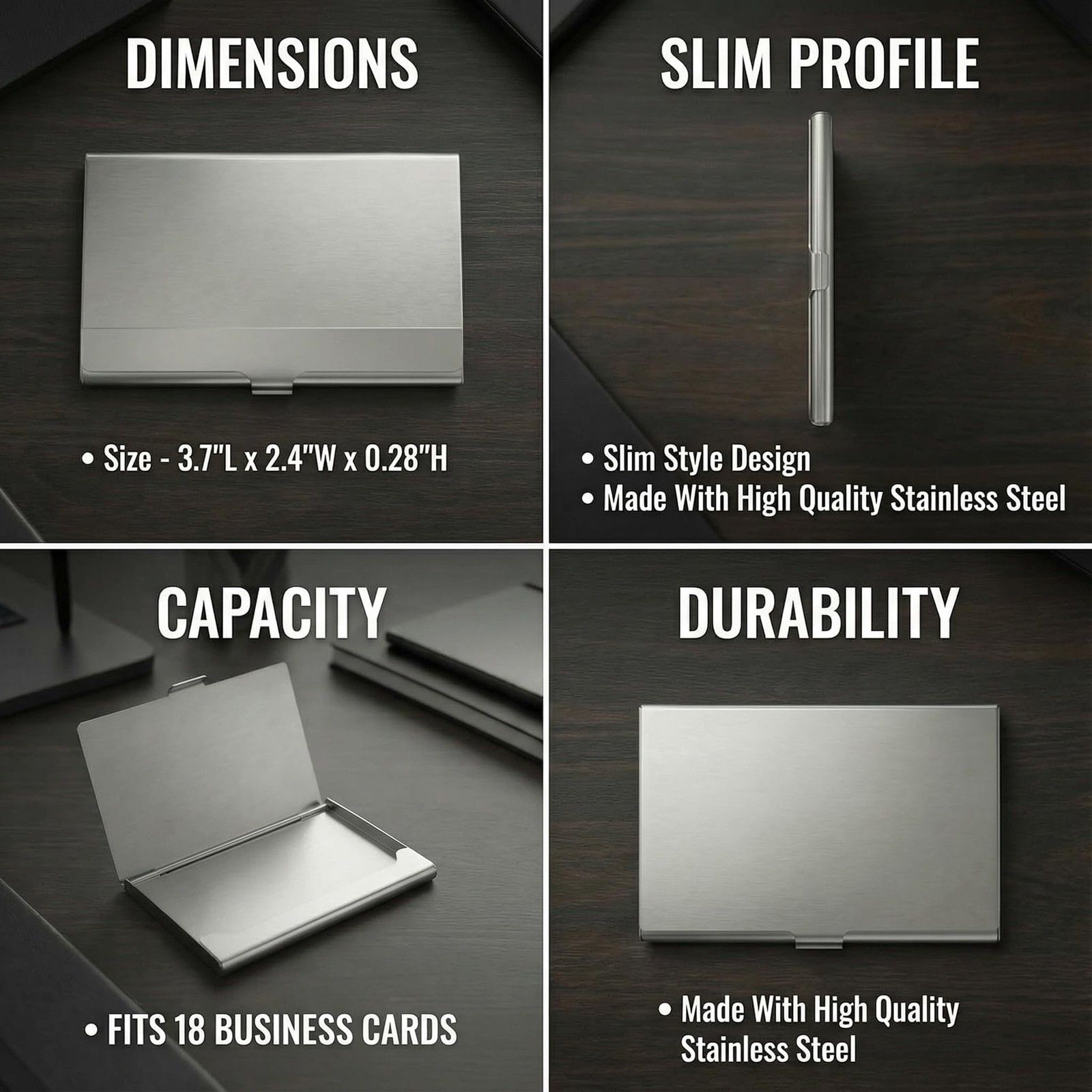 Business Card Holder, for Men and Women, Slim Minimalist Design Case, Stainless