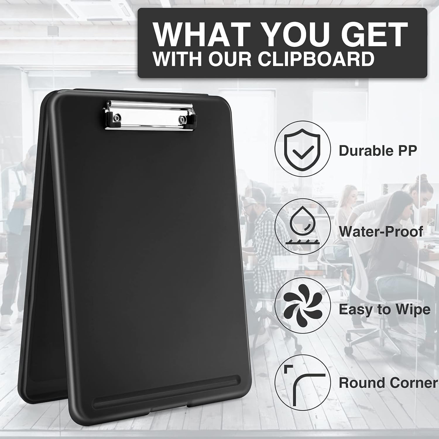Hinged Clipboard Case with Low-Profile Clip for Easy Document Management – Black