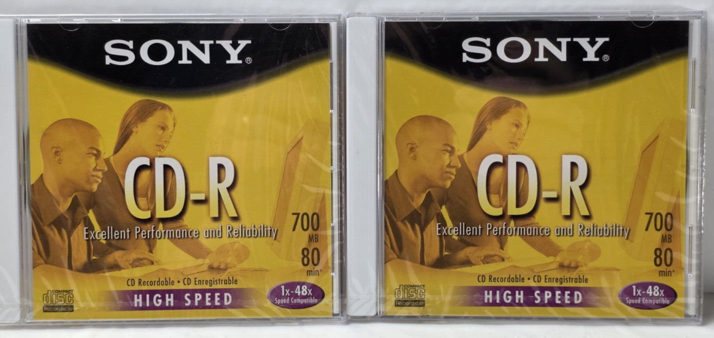 Sony CD-R 700MB 80min 48x High Speed Recordable Lot of 2 New Sealed