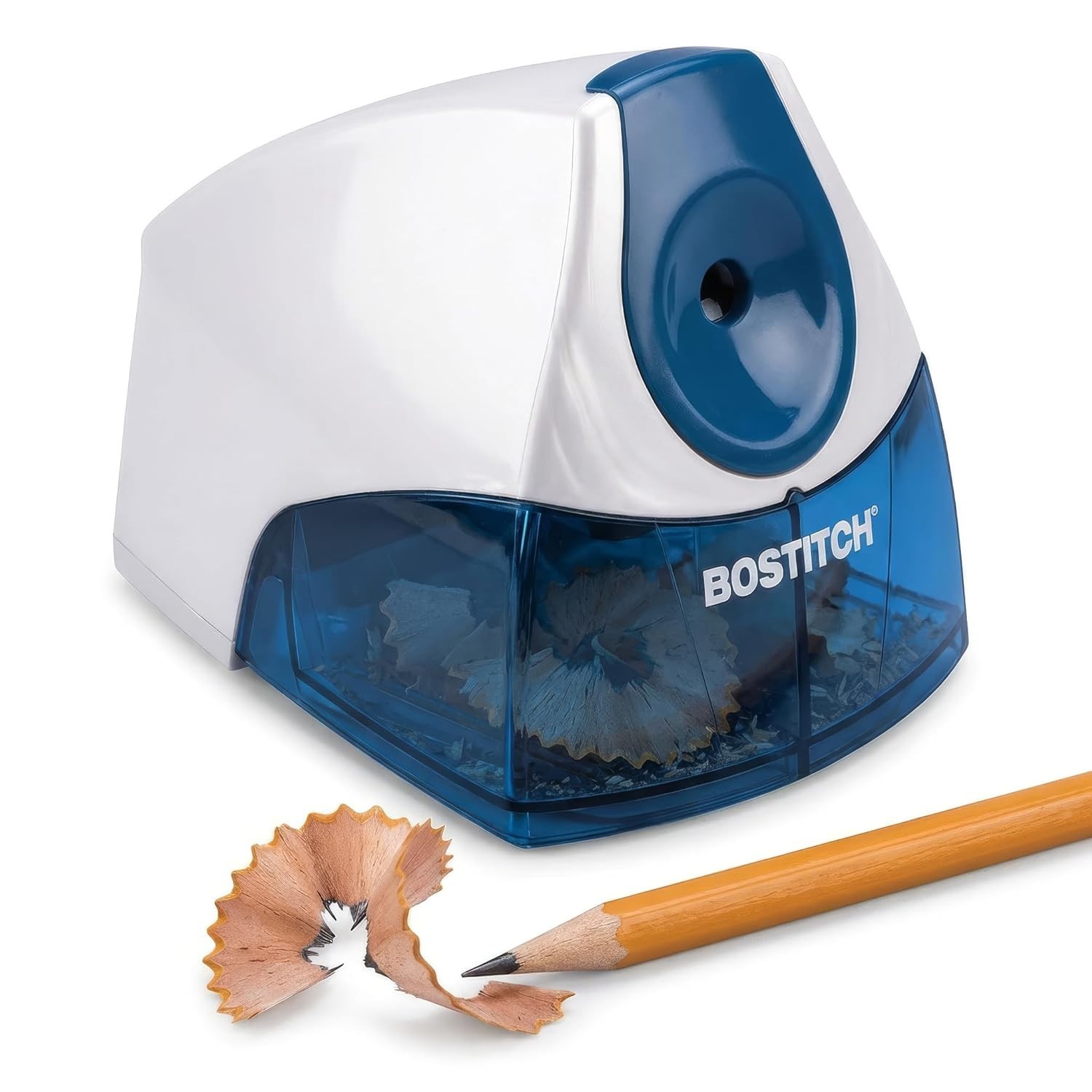 Blue Electric Pencil Sharpener with Large Shavings Tray & Safety Switch