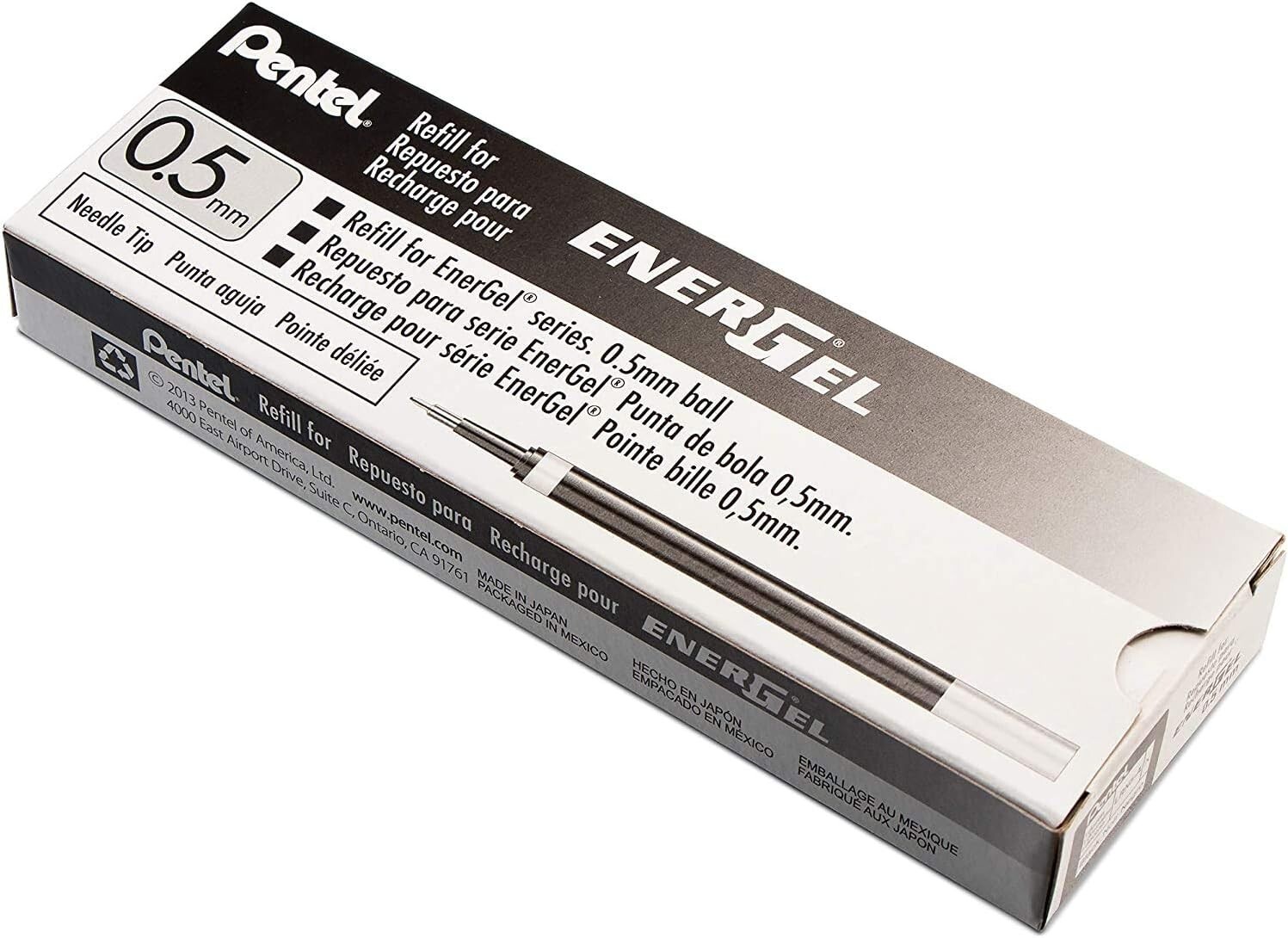 Pentel Refill Ink for EnerGel Liquid Gel Pen, fine (0.5mm), Black Ink, Box of 12