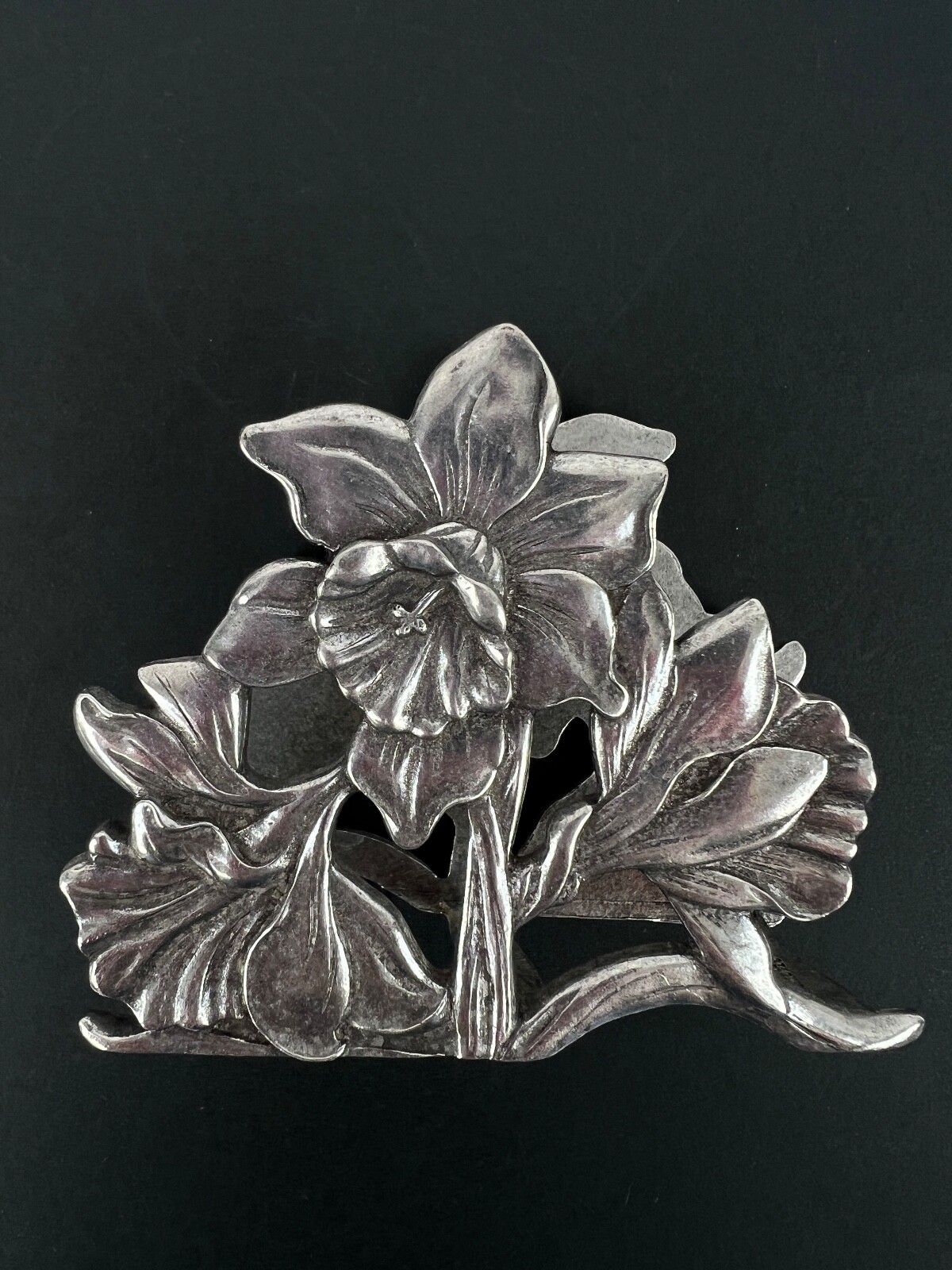 Vintage Seagull Canada 1990 Business Card Holder Flowers Floral Pewter 3×2.5″