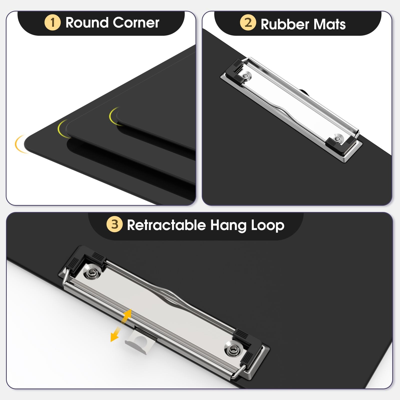 2 Pack Plastic Clipboards A4 Black 8.5×11 Low Profile Clip Classroom Supply