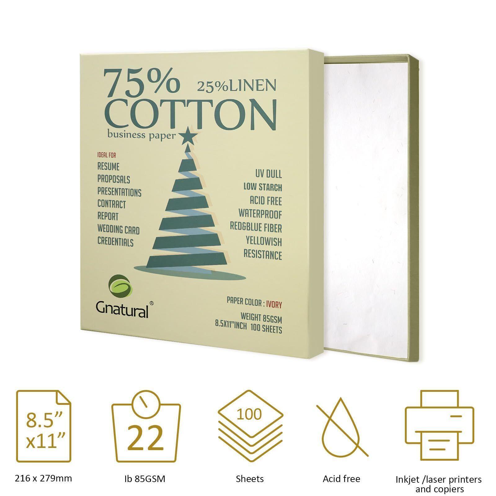 75% Cotton 25% Linen Business Paper Ivory 85gsm 8.5w X 11l Resume Paper W