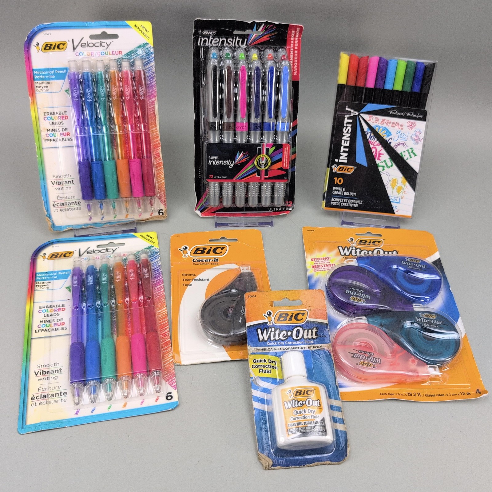 BIC Lot Pens Pencils Markers Wite-Out Velocity Intensity 7 Packs Multi-Color