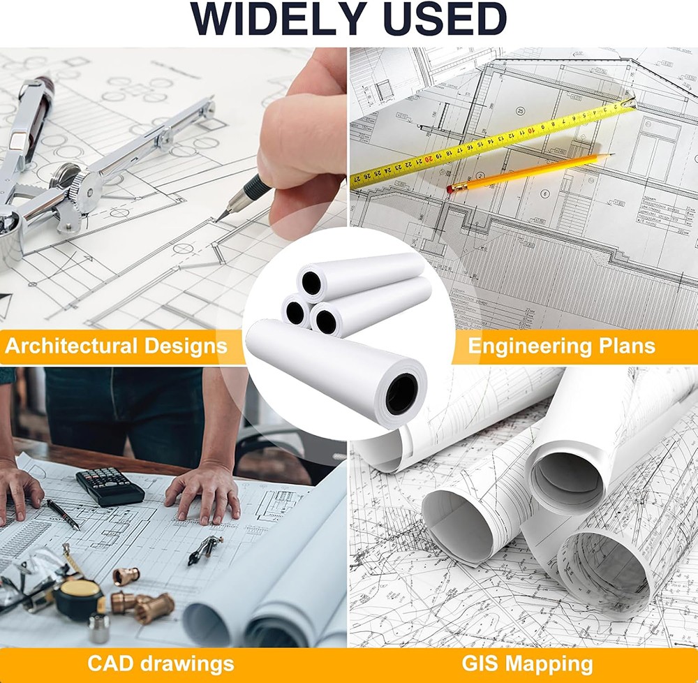1 Roll 24″ x 150′ CAD Bond Plotter Paper for Wide Format Inkjet Printers 2″ Core