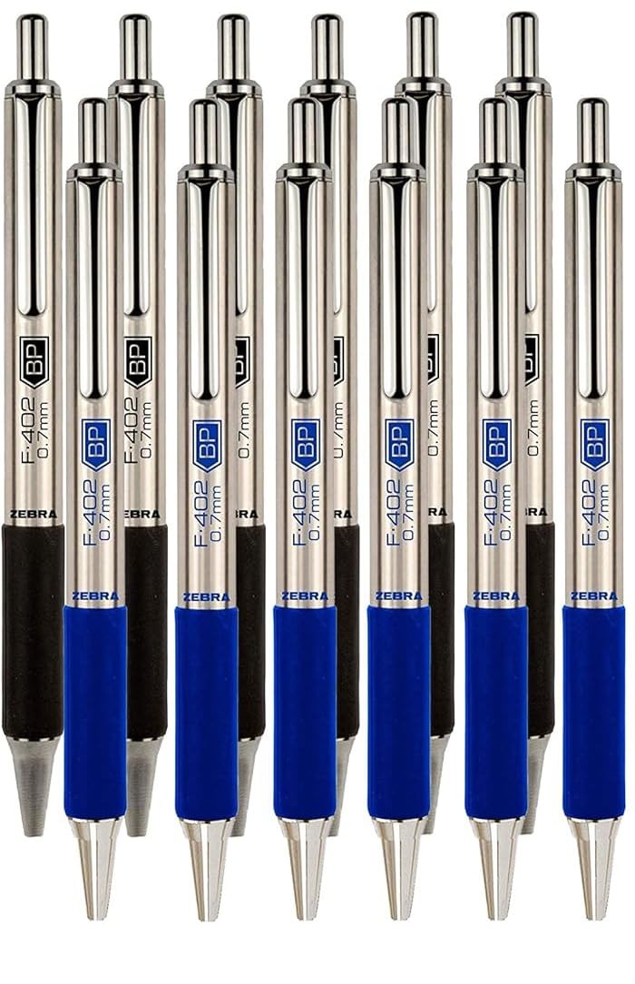 Zebra F-402 Ballpoint Stainless Steel Retractable Pen, Fine Point, 0.7mm, Bla…