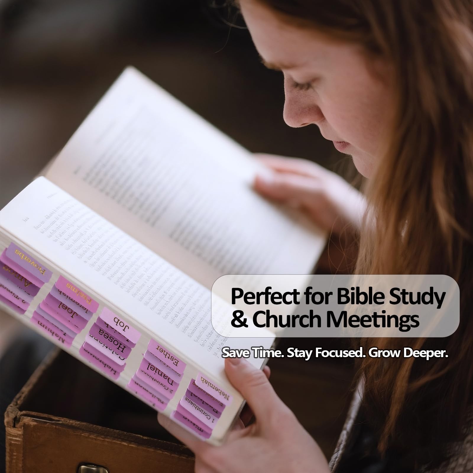 Pink Bible Tabs for Women & Men，Gold Foil Lettering Laminated Bible BookTabs,…