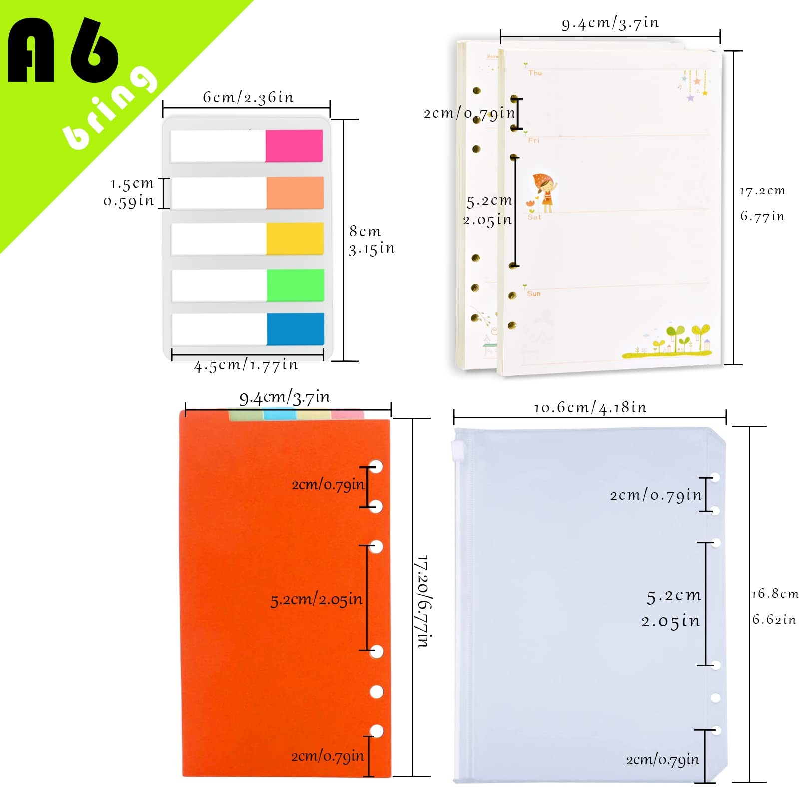 A6 Planner Inserts Weekly Planner Refills, 90 Pages Colorful 6-Ring Loose-leaf