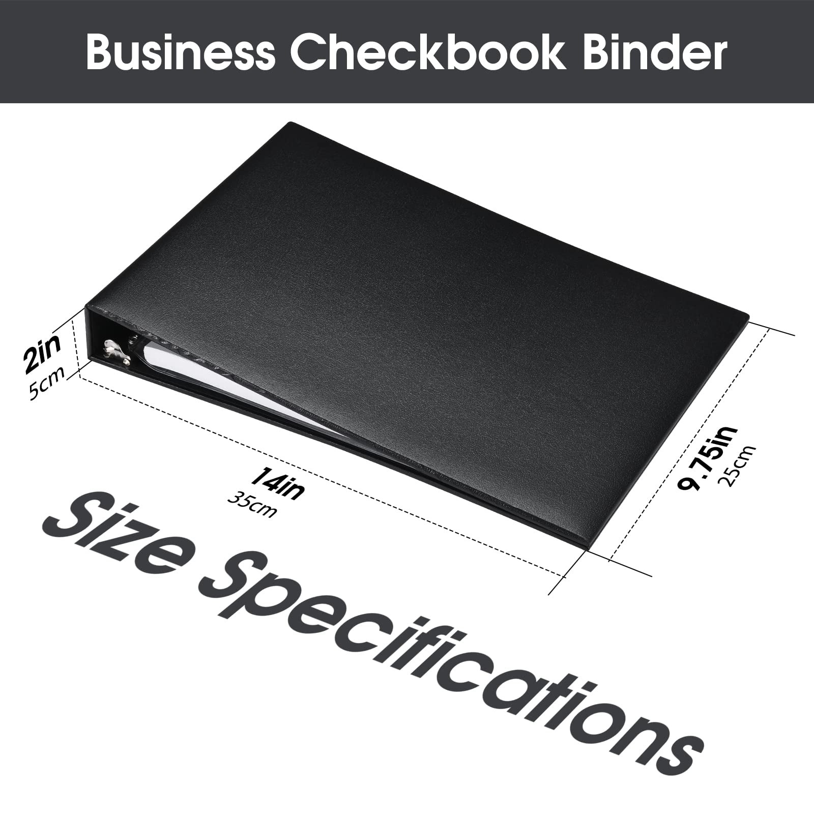 7 Ring Check Binder, 3-On-A-Page Business 14in x 9.75in x 2in, Black