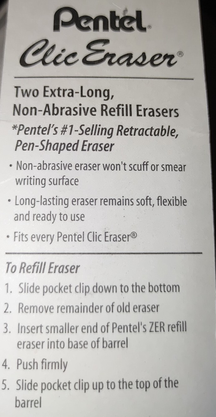 Pentel Clic Eraser Refill 4 X-tra Long Refill Erasers Latex Free None Abrasive