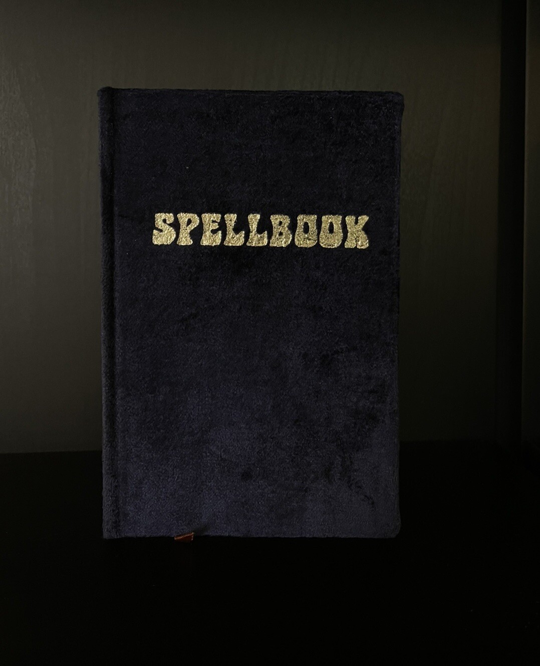 Small Velvet Hardcover Lined “Spellbook” Journal 4″x6″ Navy Blue & Gold