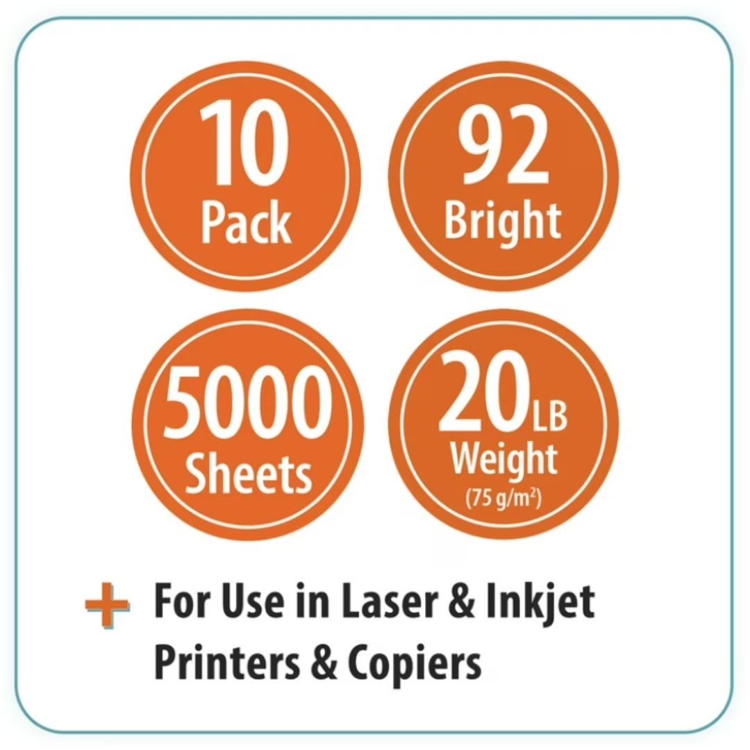 Pen+Gear Copy Paper 8.5″ x 11″ 92 Bright White 20 lb 10 Ream Case (5,000 Sheets)
