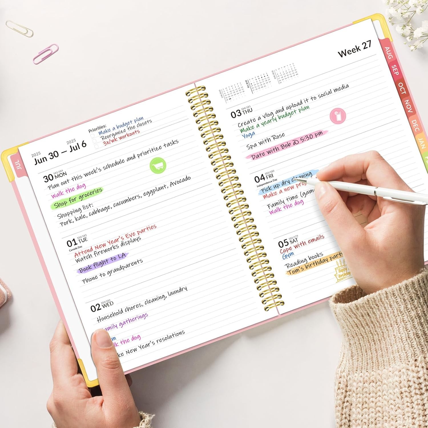 2025-2026 Academic Planner, 8.5×11, Weekly/Monthly, Tabs, Green