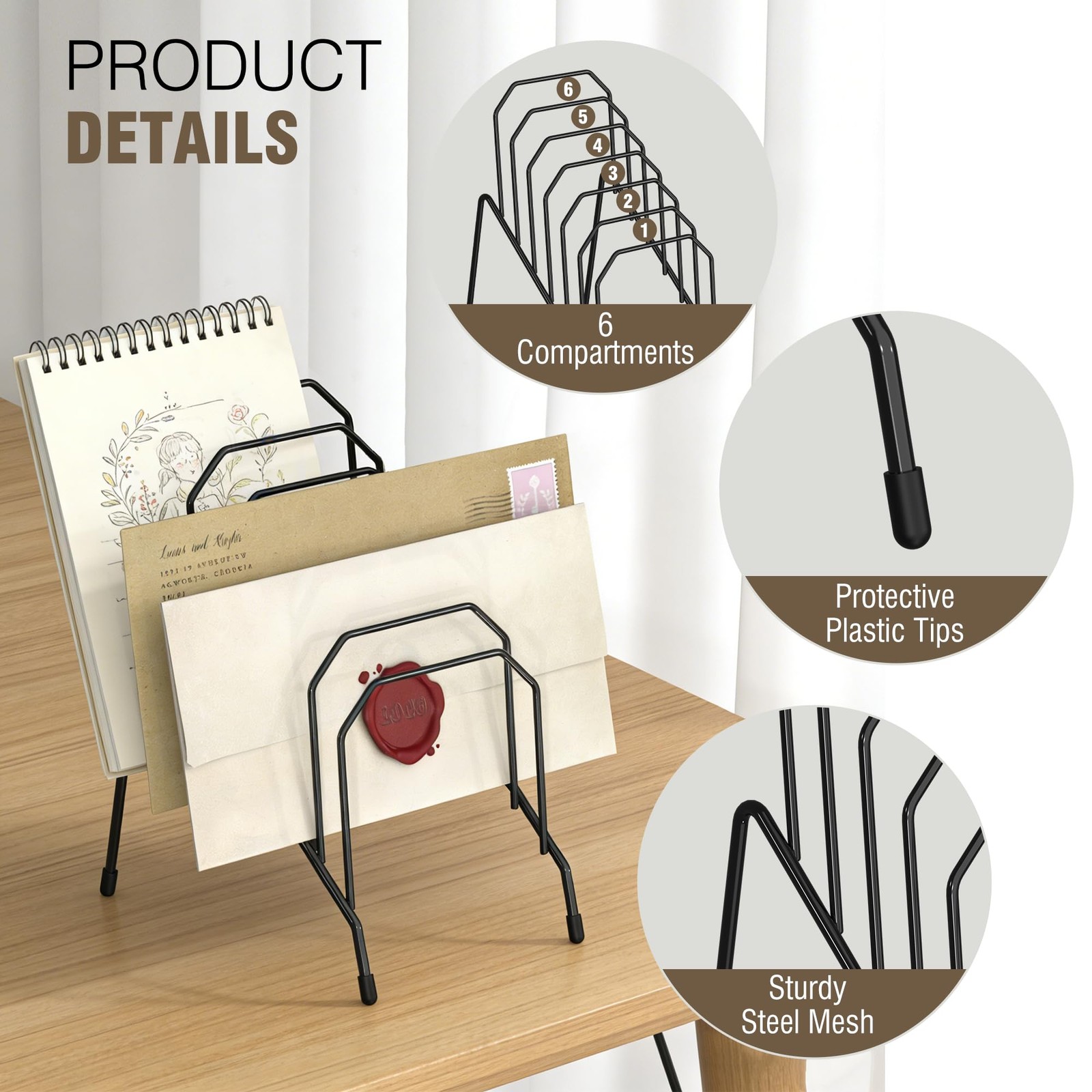 Gawerk Incline Desk Mail Organizer, Sorter 10″ H x 11″ W x 5″ D, Black