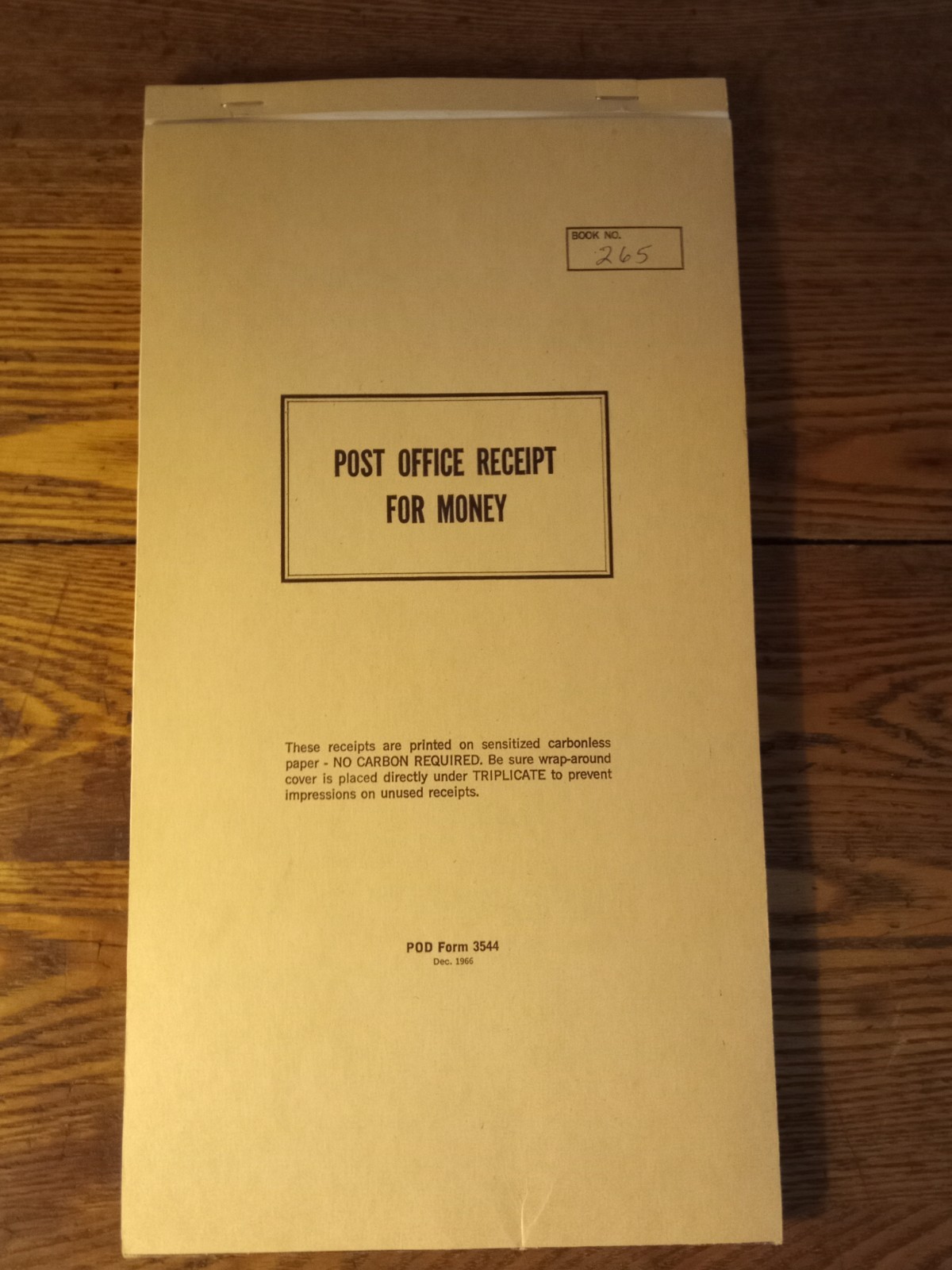 U.S. Post Office POD Form 3544 Receipts Book Dec. 1966 MPN 3544