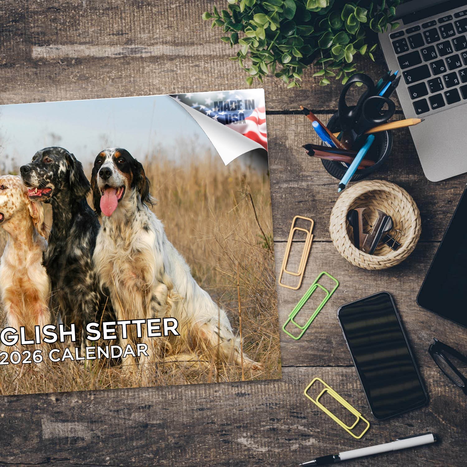 English Setter Dog Breed Calendar 2025 12×18 Made in USA