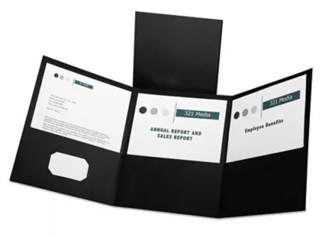 Oxford 59806 150 Sheets Tri-Fold Folder with 3 Pockets – Black (20/Box) New