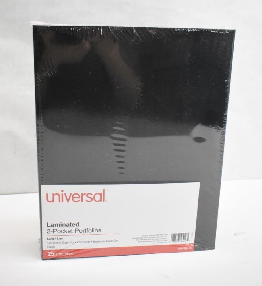Universal Laminated Two Pocket Folder Cardboard Paper Black 11″ x 8-1/2″ 25 Pack