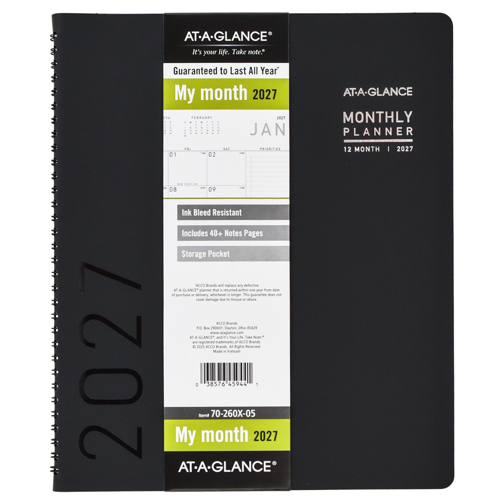 2026 At-A-Glance 70-260X-05 Monthly Planner, 9 x 11″, Black Cover