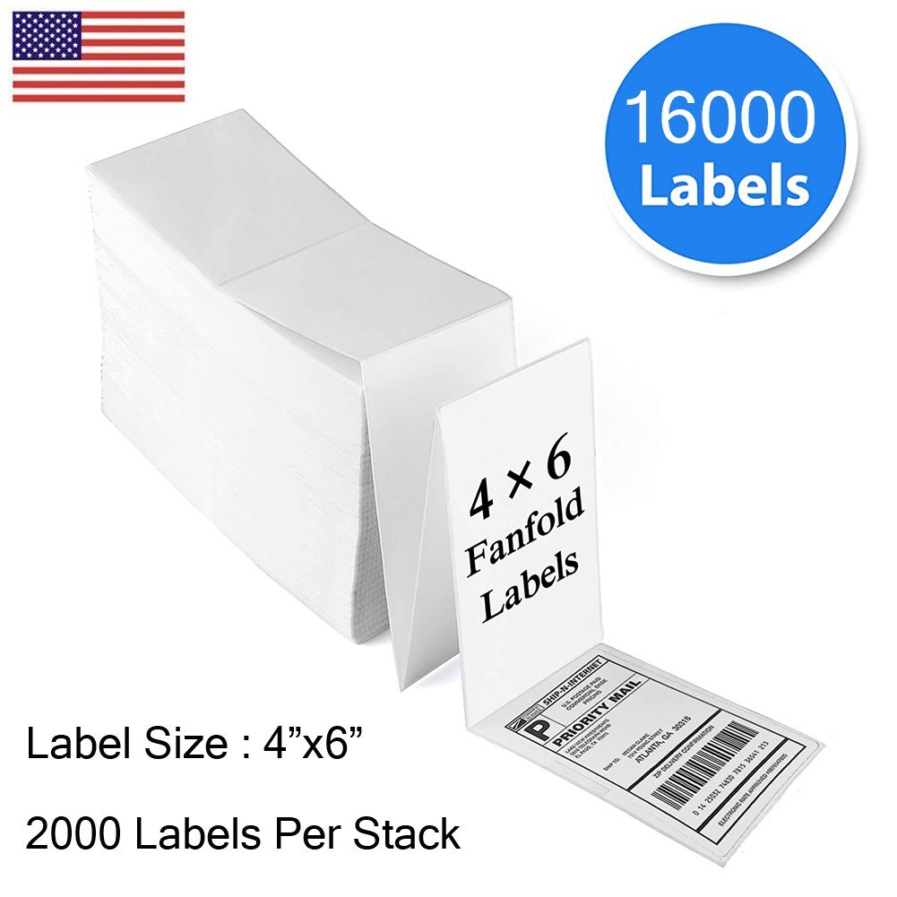 16000 Fanfold Direct Thermal Shipping Labels 4×6 Perforated for Zebra and Rollo