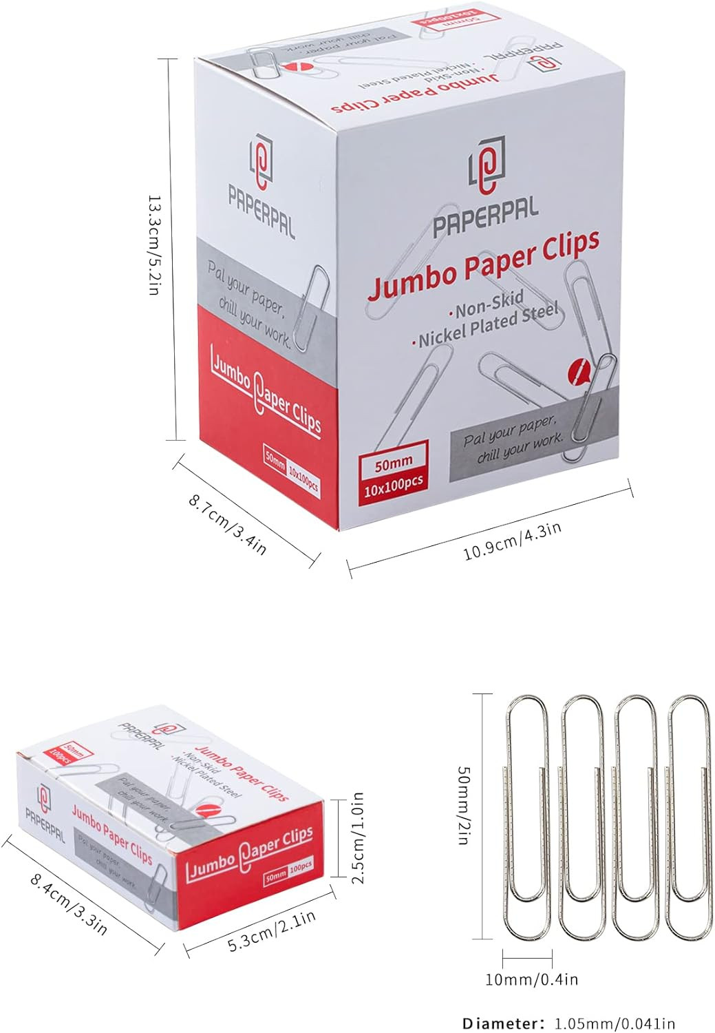 Paperclips for Office School & Personal Use, Jumbo Nonskid Paper Clip (2″), 1000