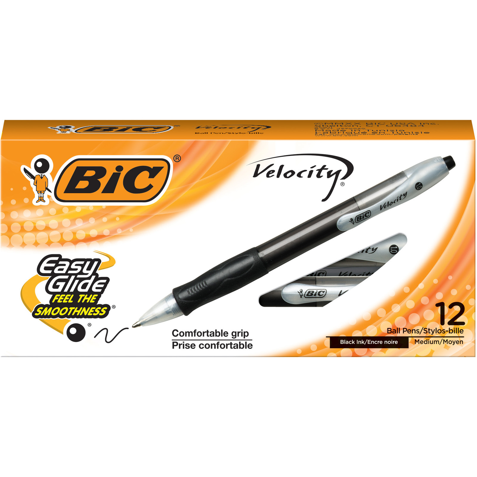BIC Velocity Retractable Ballpoint Pens, Medium Point (1.0 mm), Black Ink,