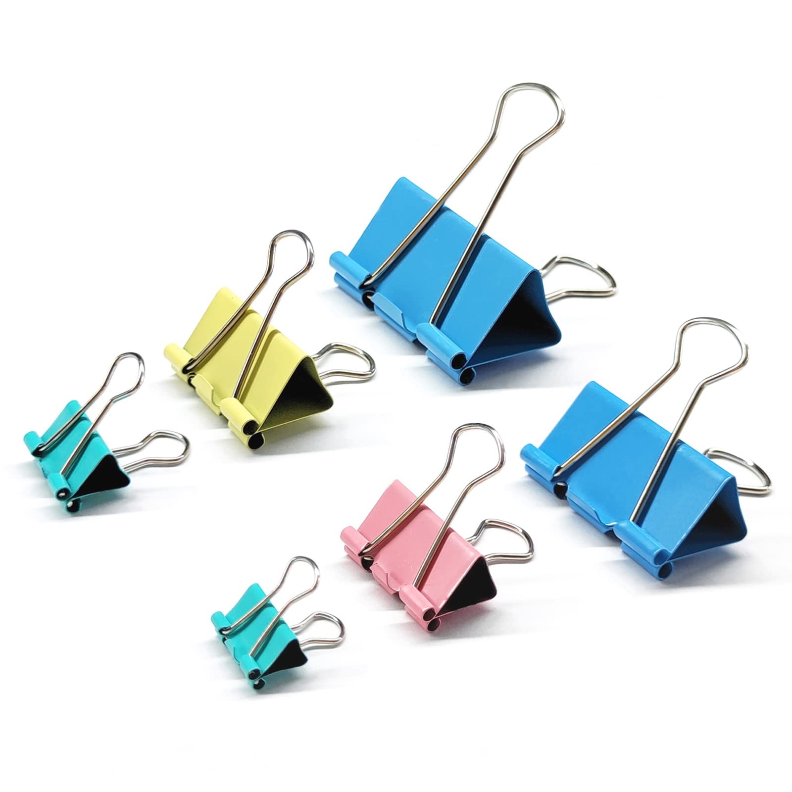 100 Pcs Colored Binder Clips, Metal Paper Clamps 6 Assorted Sizes, Extra Larg…