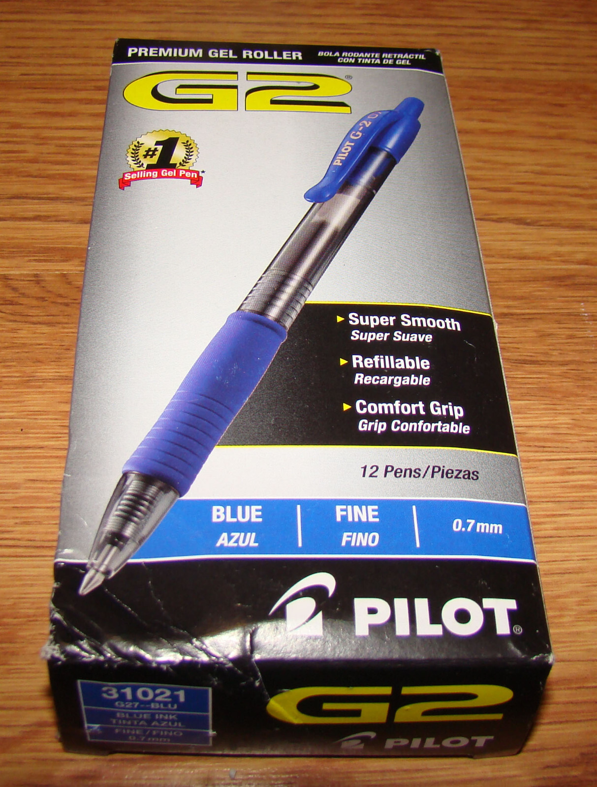 Pilot® G-2™ Retractable Gel Pen, Fine Point, 0.7 mm, Blue Ink, 12 Pack