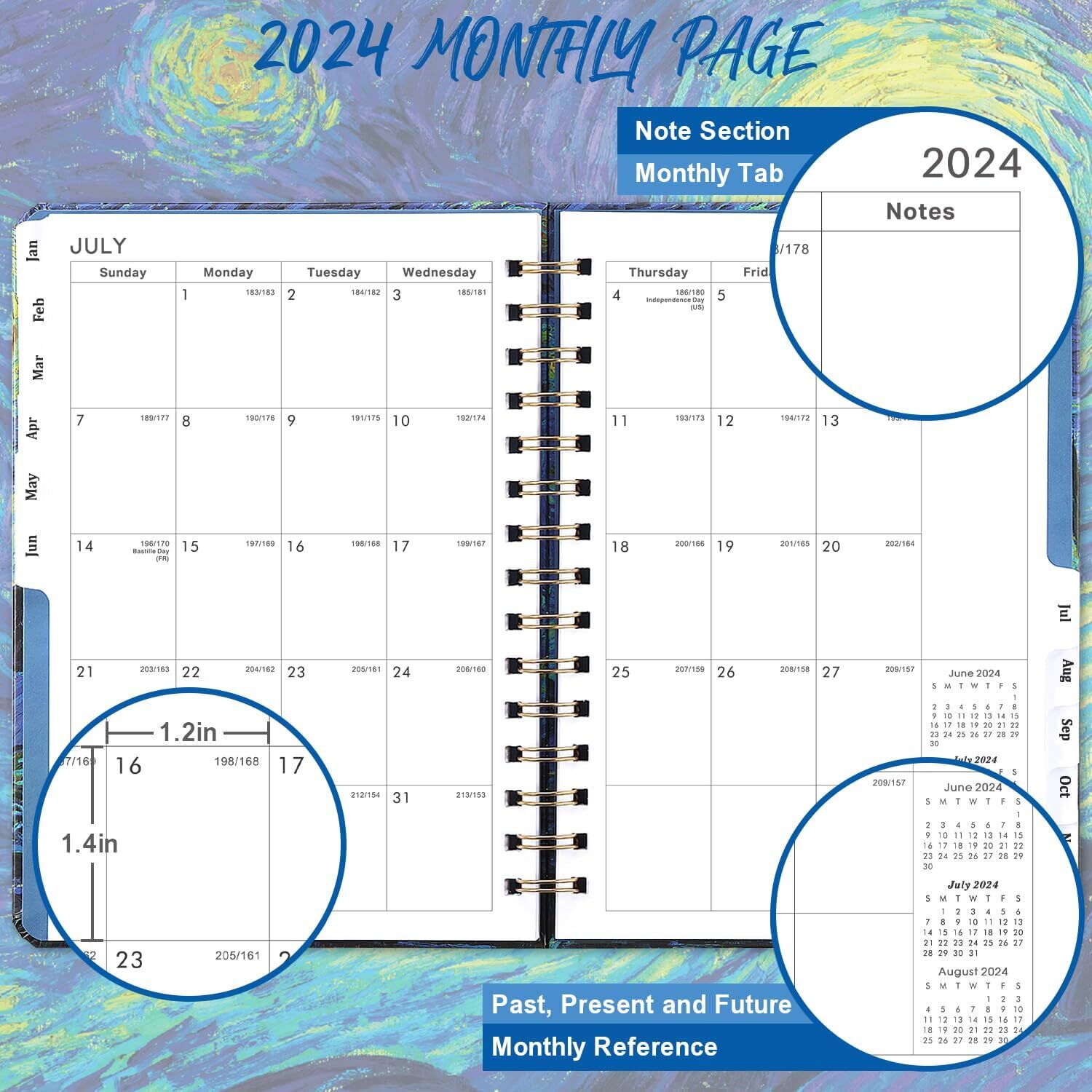 Medium Blue Starry Night 2025 Weekly Monthly Planner 8.5X6.4 Portable Organizer