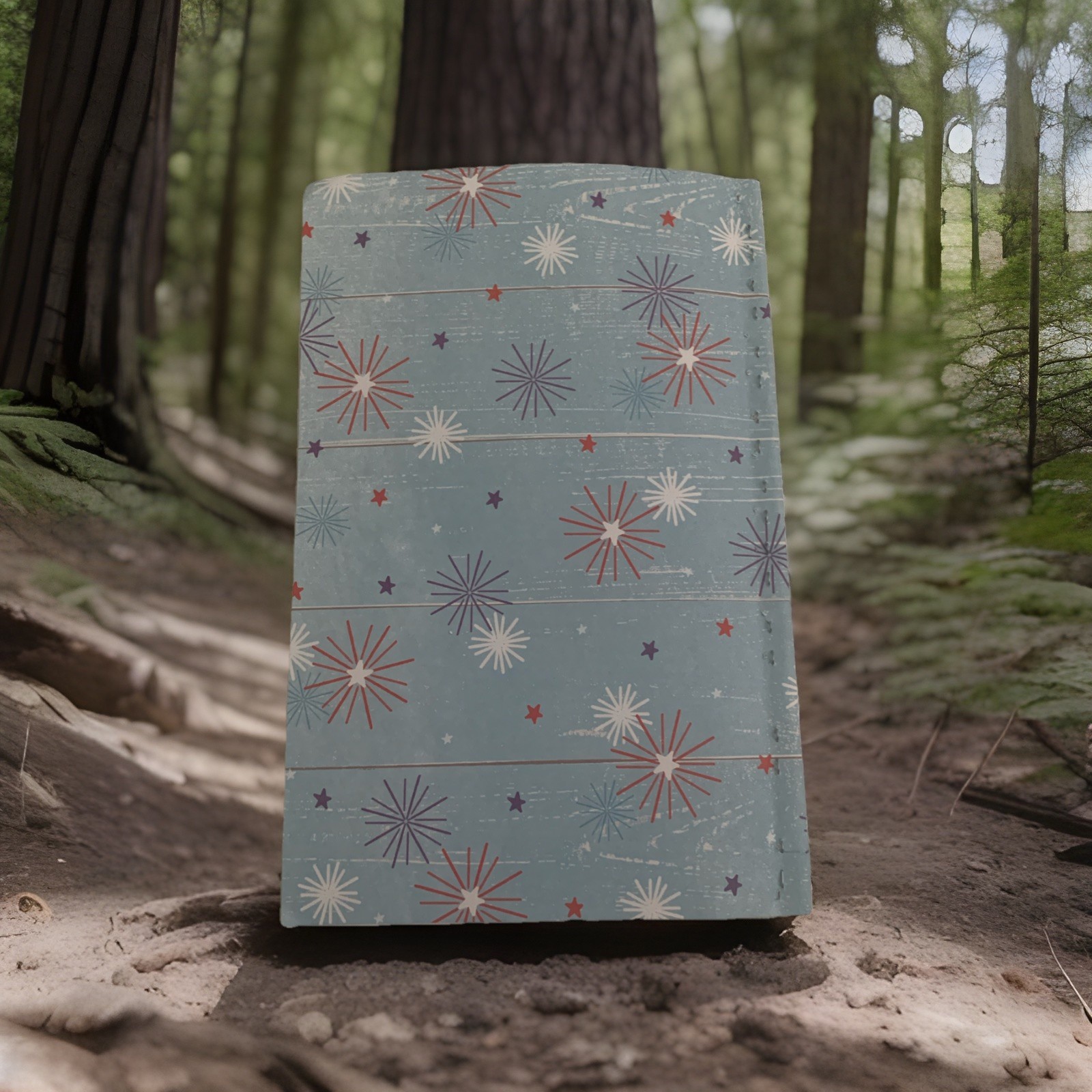 4th of July Handmade Pocket Journal – Red, White, and Blue Fireworks Notebook