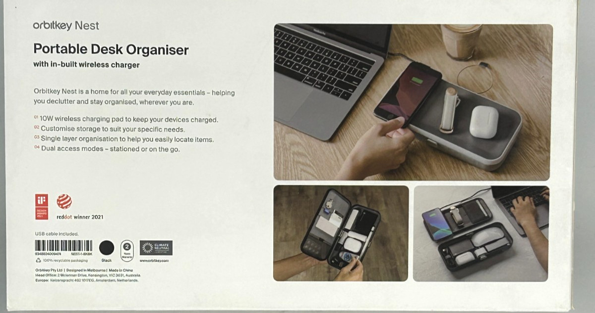 Orbitkey Nest Portable Desk Organizer Case w/ Wireless Charger – BLK Tested