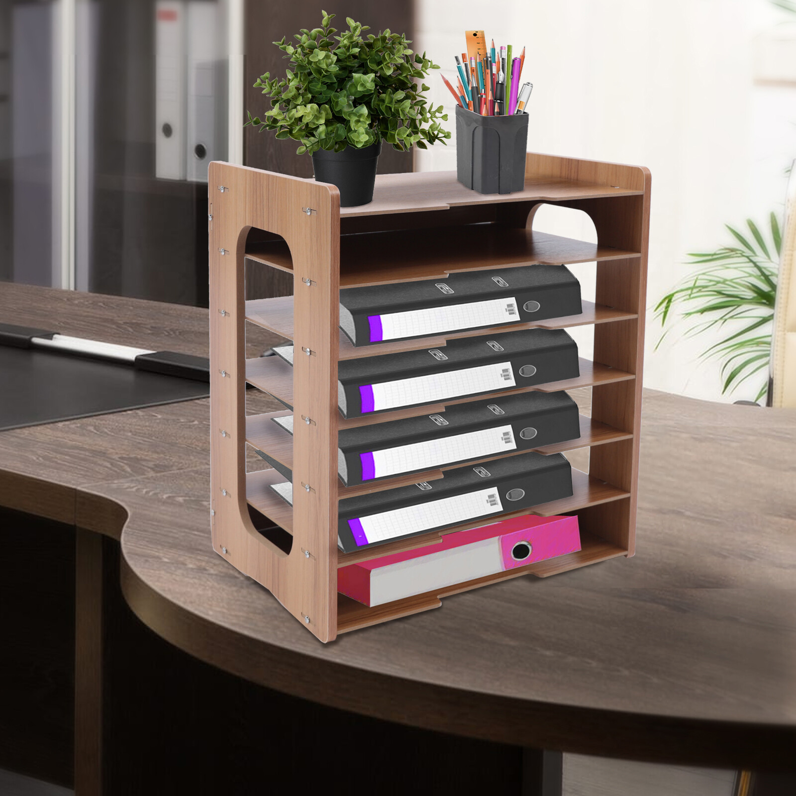 Wood Desktop Organizer Paper File Holder For Home & Office Document Storage Rack