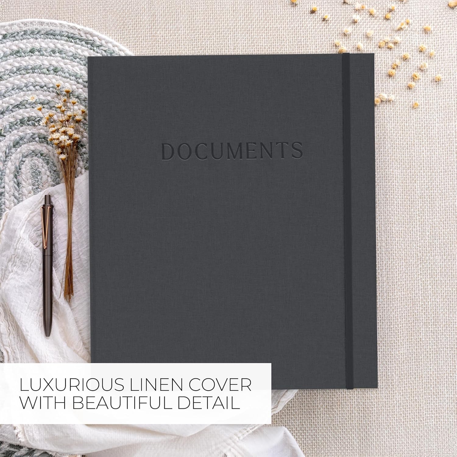 Sturdy Document Organizer Set with Folders – Beautiful Linen 3-Ring Binder Sa…
