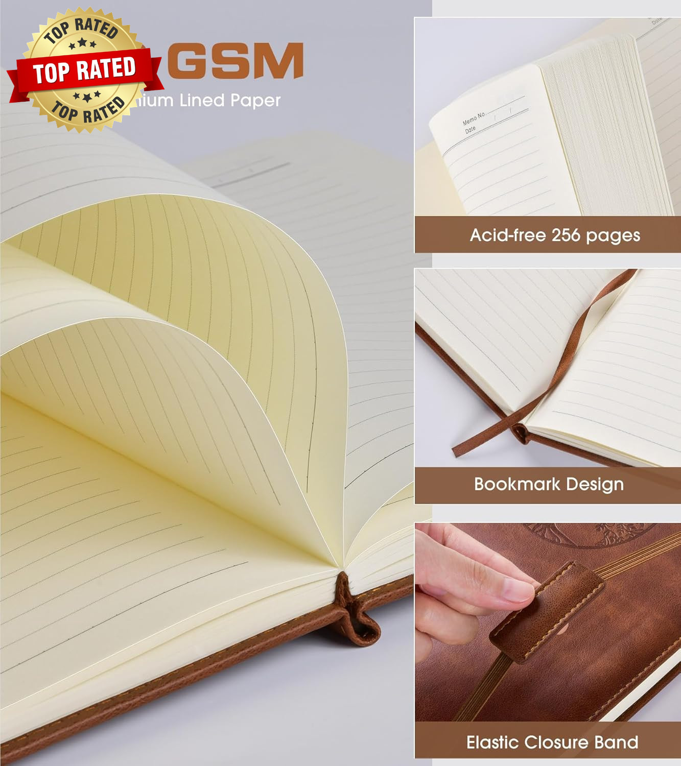 Lined Journal Notebook for Women Men 256 Thick Pages,A5 Hardcover Vintage Leathe