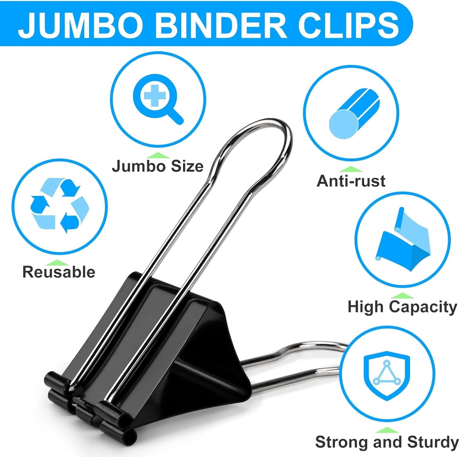 OWLKELA 2.4 Inch Extra Jumbo Binder Clips 2 Pcs, Large Paper Clip, Big Paper Cla