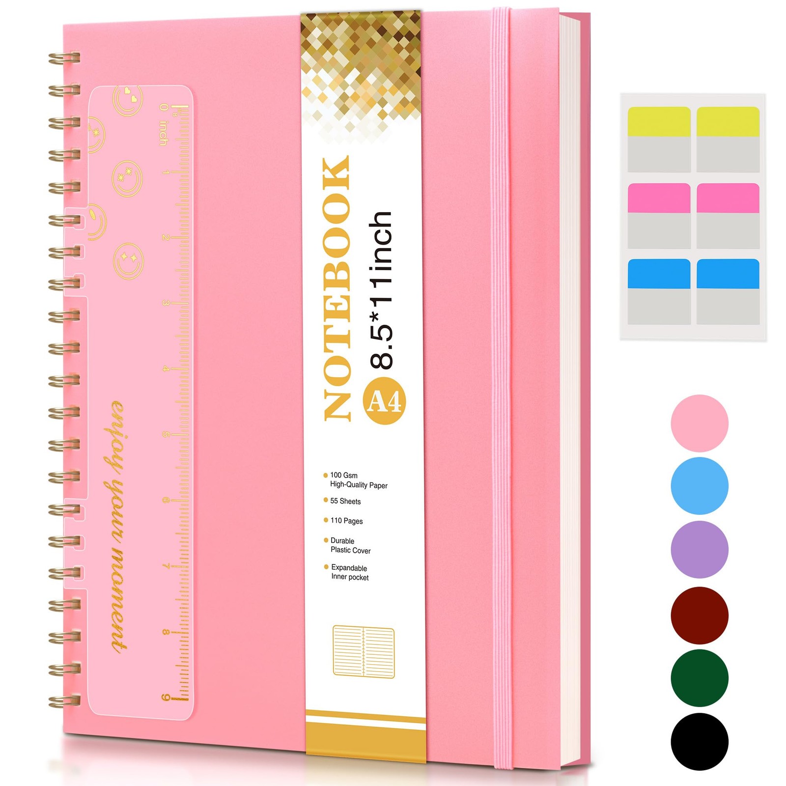 Spiral Notebook Journal 8.5” x 11”, A4 Large Pink Work School Note Business