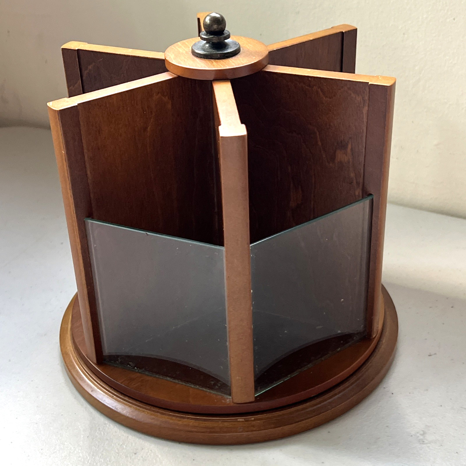 Pottery Barn Rotating Wood Desktop Organizer 6 Slot Spinning Holder Lazy Susan