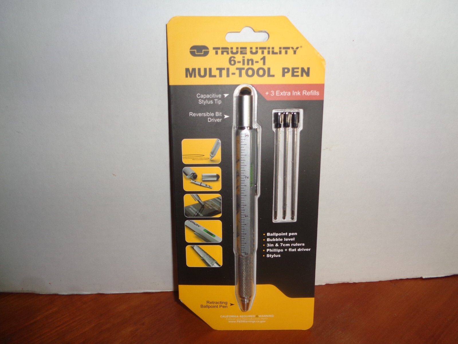 TRUE UTILITY 6-in-1 Multi-Tool Pen Stylus Ruler Level Screwdriver 3 Ink Refills
