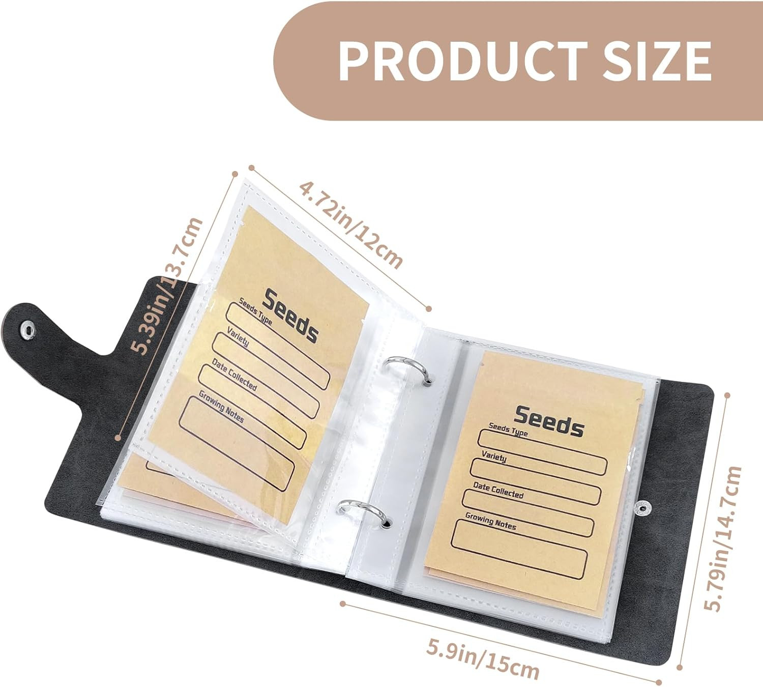 Seed Organizer Binder with 50 PCS Resealable Seed Envelopes – 50 Storage Pockets