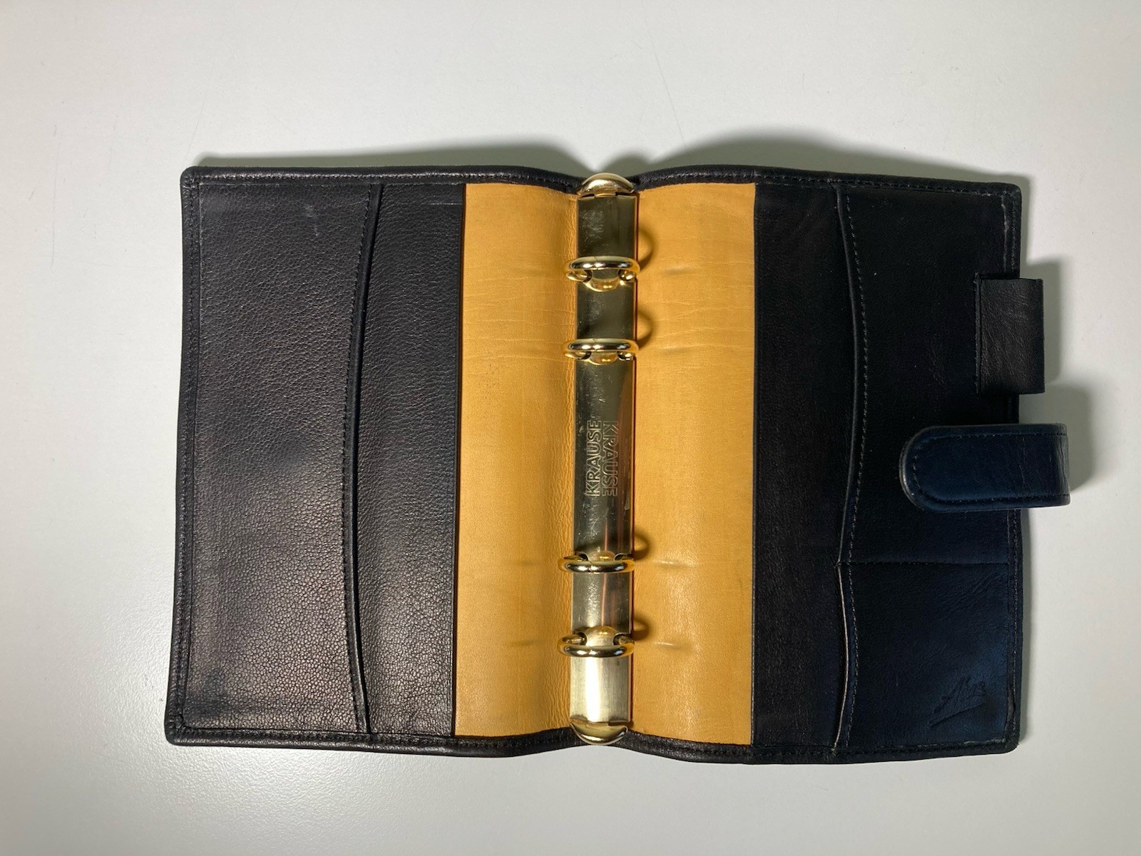 Rare Vintage ABAS Black Leather 4 Ring Planner Organizer Krause Binder USA Mini