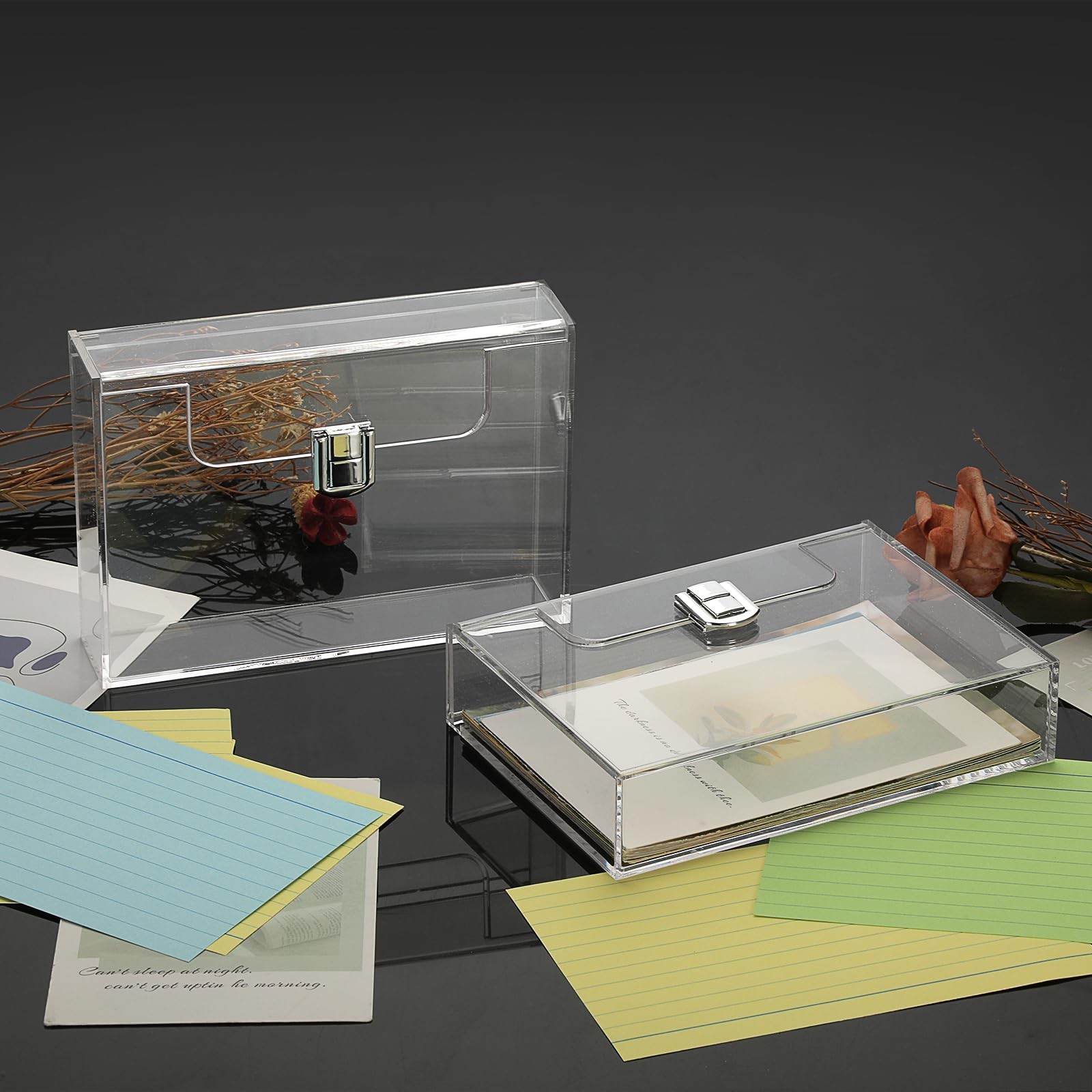 BTSKY 2 Pack Clear Acrylic Index Card Box for 4×6 Inch inch, Transparent