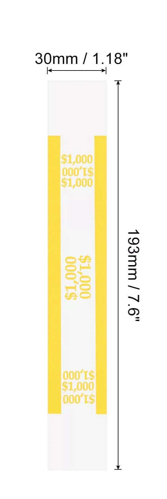 10 Self-Sealing Yellow Bill Straps Holds $1000 Bill Wrappers Currency Bands