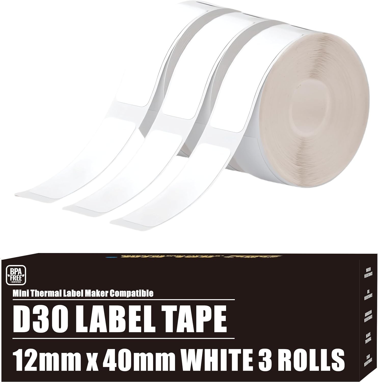D30 Label Tape, 540 Labels 12x40mm White Thermal Label Paper for Phomemo D30 …